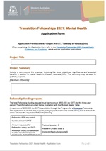 Translation Fellowships 2021 - Mental Health Application Form cover page